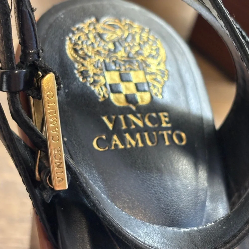Vince Camuto Frenela Block Heel Sandal Womens 10 Black Suede Caged Boho Strappy